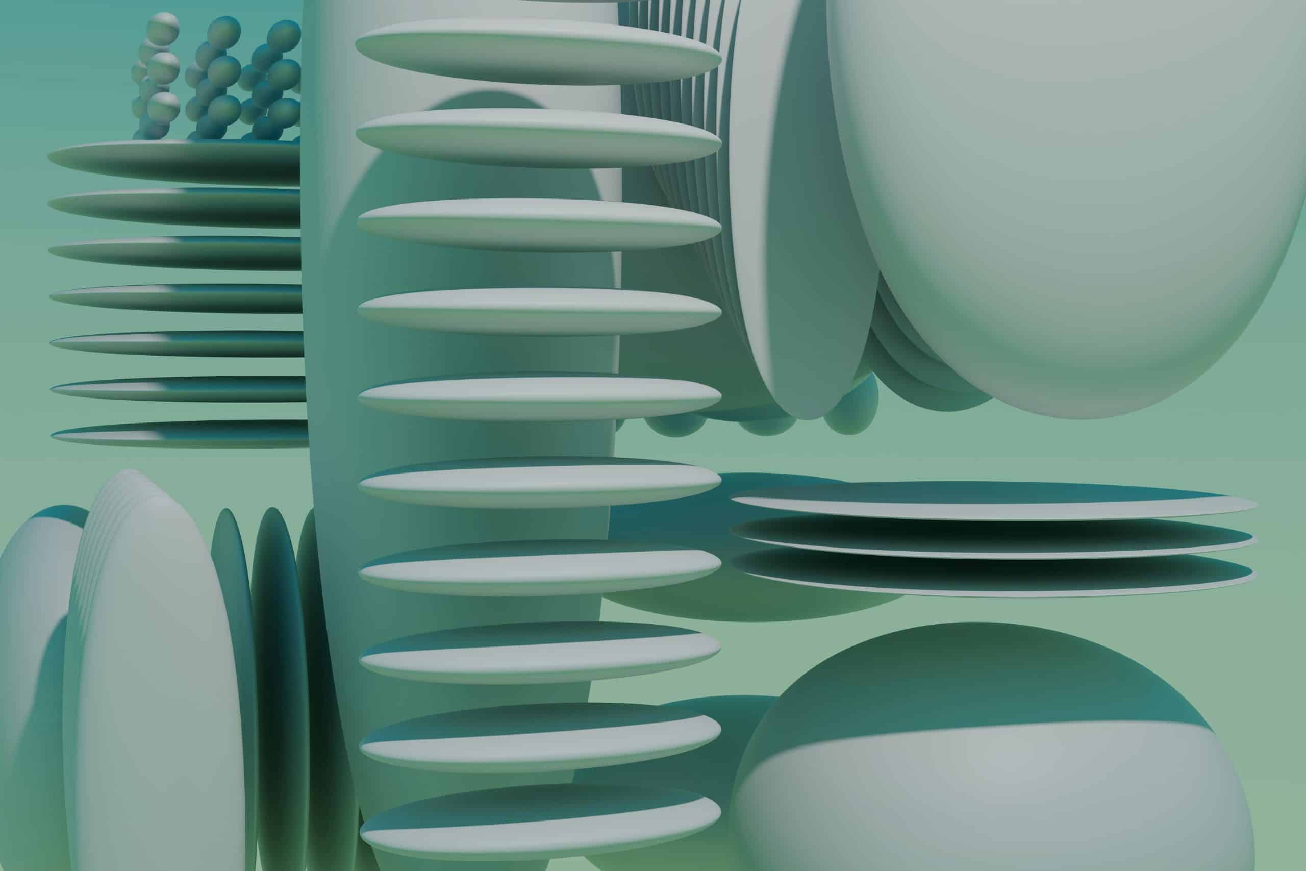 Captivating modern abstract art featuring curved 3D shapes in soft pastels, perfect for aesthetic wallpapers.